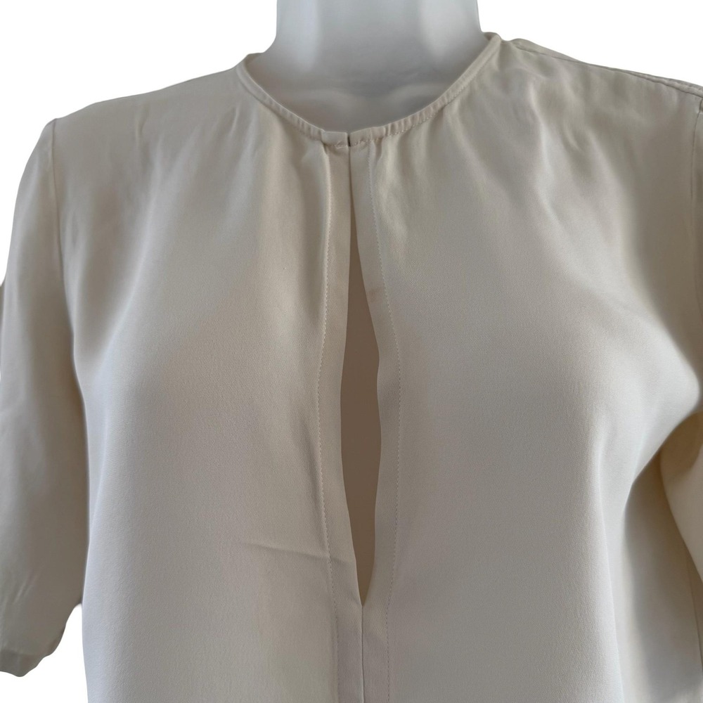 Theory Blouse Womens Small White 100% Silk Classic GGT Split Neck Short Sleeve - Picture 6 of 16
